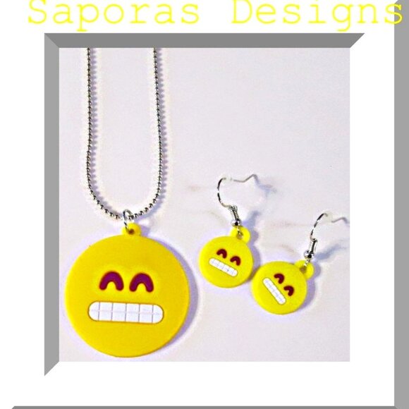 Other - Grinning Face With Teeth Necklace & Dangle Earring Jewelry Emoji Set